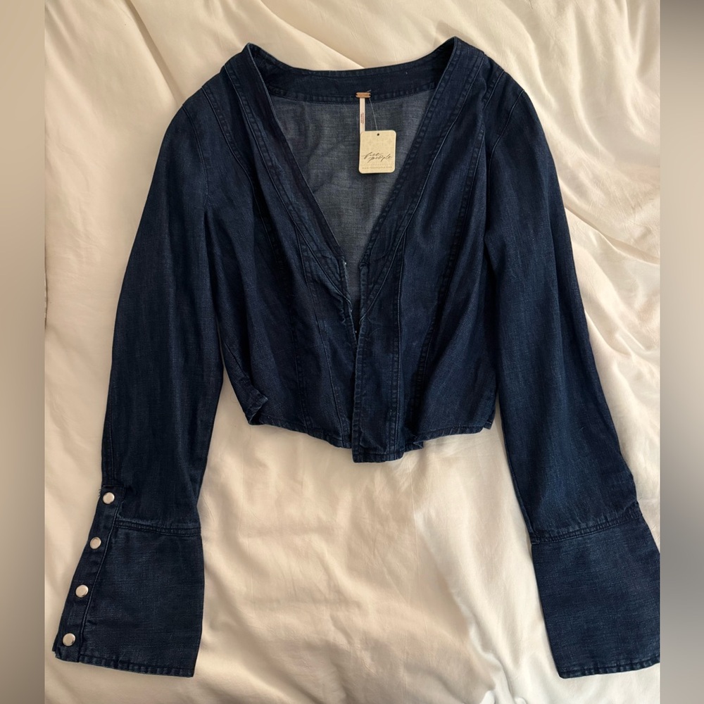 Free People Dark Blue Denim Top